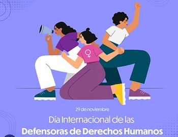 Ilustración de personas en movimiento y acción colectiva que representa el reconocimiento de la CODHEM al compromiso de las defensoras de derechos humanos, en el marco del Día Internacional de las Defensoras de Derechos Humanos.