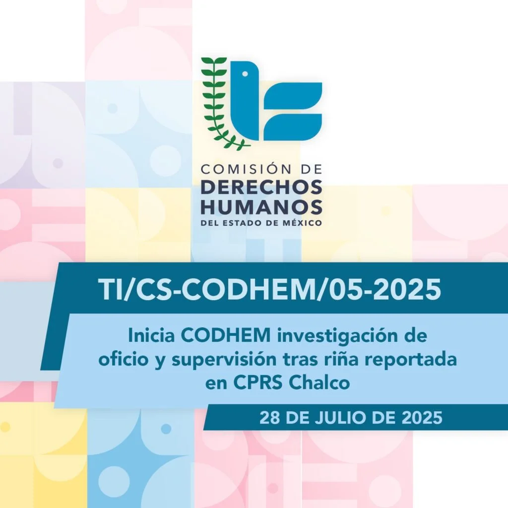 Gráfico institucional de la Comisión de Derechos Humanos del Estado de México con fondo de formas geométricas en tonos pastel. En la parte central aparece el logotipo de la CODHEM y el texto: “TI/CS-CODHEM/05-2025”.