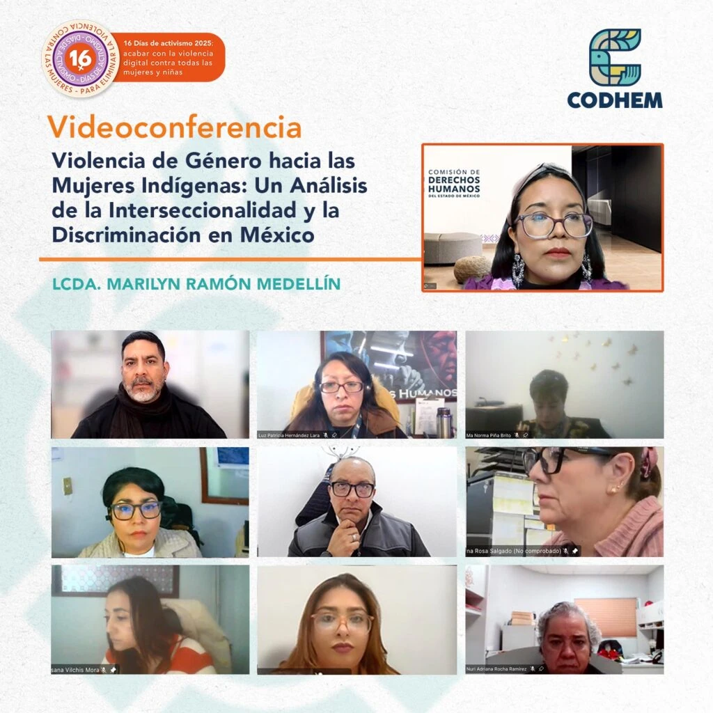 Cartel informativo de una videoconferencia organizada por la Comisión de Derechos Humanos del Estado de México (CODHEM), con el título “Videoconferencia” y el logotipo institucional en la parte superior derecha.